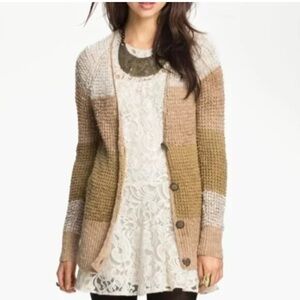 Free People Cream and Tan Cardigan Sweater